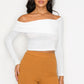 Bardot ribbed long sleeve crop top