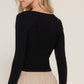 Long slv sweetheart neck seam detail knit top