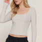 Long slv sweetheart neck seam detail knit top