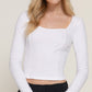 Long slv sweetheart neck seam detail knit top