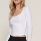 Long slv sweetheart neck seam detail knit top