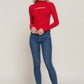 Long slv mock neck kyehole rib knit top